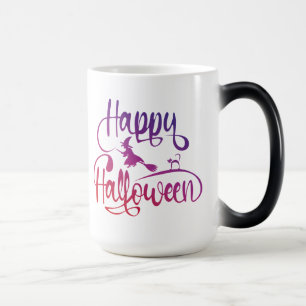 Happy Halloween gradient flying witch cat   Color Morph Mug