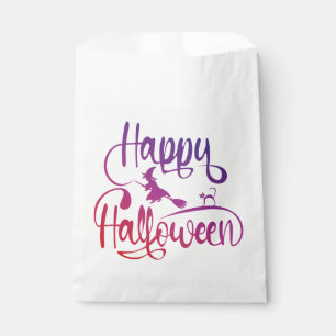 Happy Halloween gradient flying witch cat Favor Bag