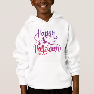 Happy Halloween gradient flying witch cat  Hoodie