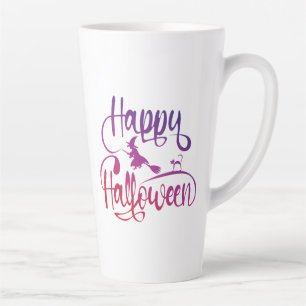 Happy Halloween gradient flying witch cat Latte Mug