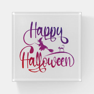 Happy Halloween gradient flying witch cat  Paperweight