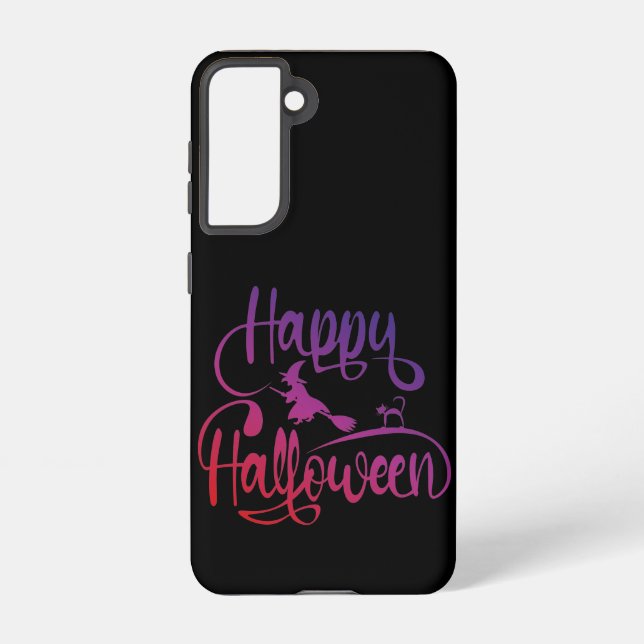 Happy Halloween gradient flying witch cat  Samsung Galaxy Case (Back)