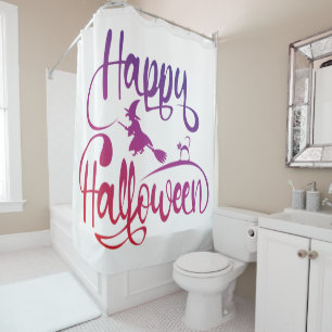 Happy Halloween gradient flying witch cat Shower Curtain
