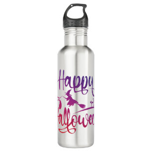 Happy Halloween gradient flying witch cat  Stainless Steel Water Bottle