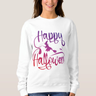 Happy Halloween gradient flying witch cat  Sweatshirt