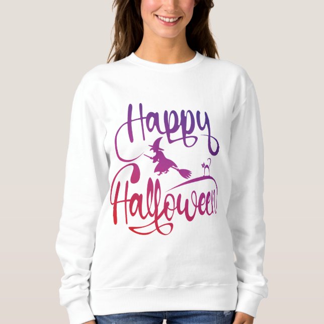 Happy Halloween gradient flying witch cat  Sweatshirt (Front)