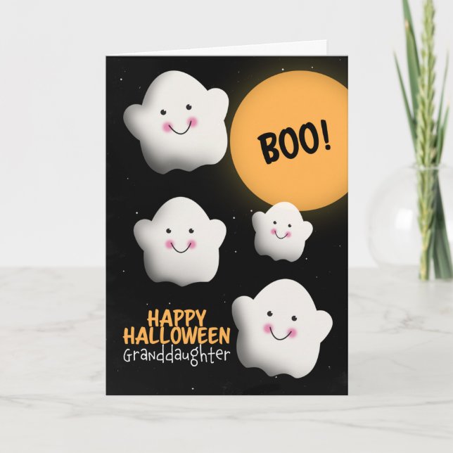 Happy Halloween Granddaughter Happy Ghosts Holiday Card (Front)