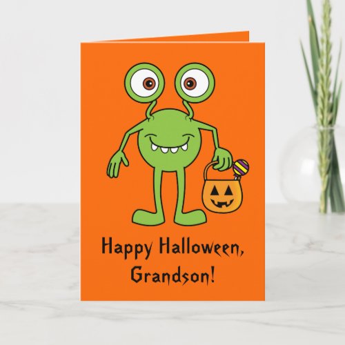 Happy Halloween Grandson Cute Monster Card