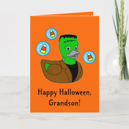 Happy Halloween Grandson Frankenstein Duckie Card