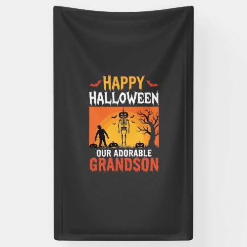 Happy Halloween Grandson Skeleton Pumpkin Banner