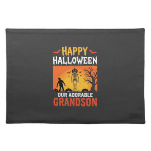 Happy Halloween Grandson Skeleton Pumpkin Cloth Placemat