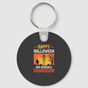 Happy Halloween Grandson Skeleton Pumpkin Keychain