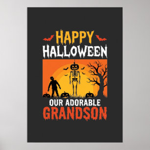 Happy Halloween Grandson Skeleton Pumpkin Poster