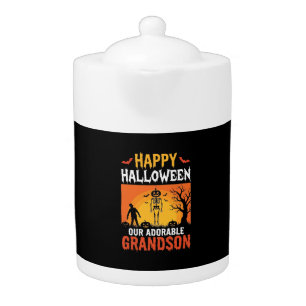 Happy Halloween Grandson Skeleton Pumpkin Teapot