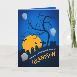Happy Halloween Grandson Spooky Cemetery Ghosts Holiday Card