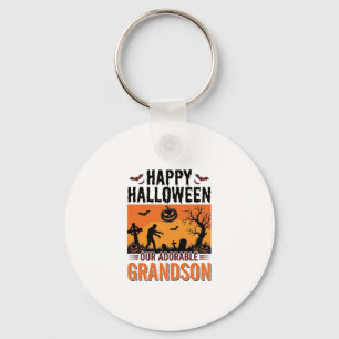 Happy Halloween Grandson Vintage Spooky Shirt Desi Keychain