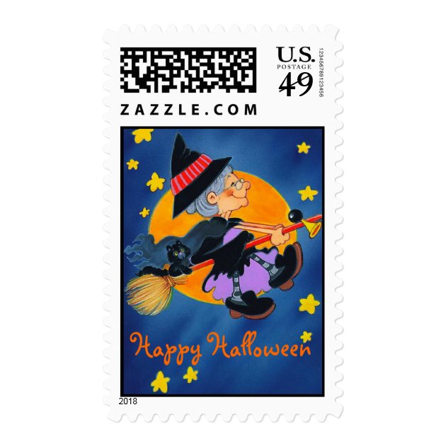 Happy Halloween Granny Good Witch ~ Postage Stamps