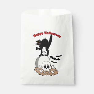 Happy Halloween Gravestone Black Cat and Skull Favor Bag