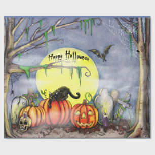 Happy Halloween Graveyard Scene Wrapping Paper