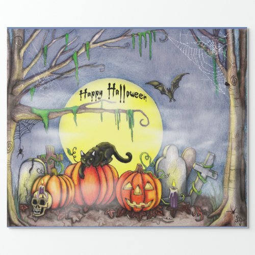 Happy Halloween Graveyard Scene Wrapping Paper