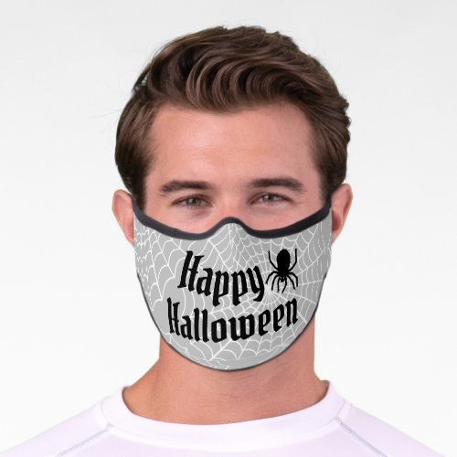 Happy Halloween Gray Black Scary Spider Premium Face Mask