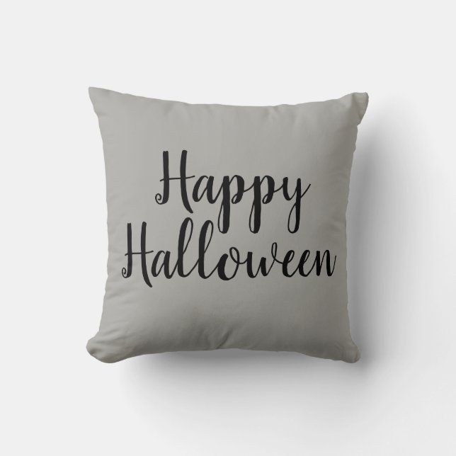 Happy Halloween Gray Throw Pillow (Front)