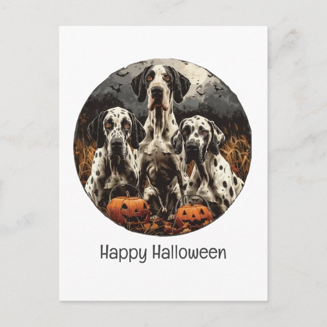 Happy Halloween Great Dane Dogs Jack O Lantern Postcard (Front)