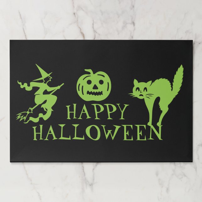 Happy Halloween green black paper placemats (Front)