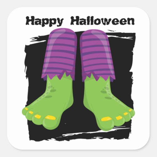 Happy Halloween Green Monster Feet Square Sticker