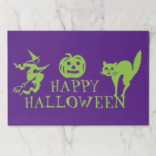 Happy Halloween green purple paper placemats