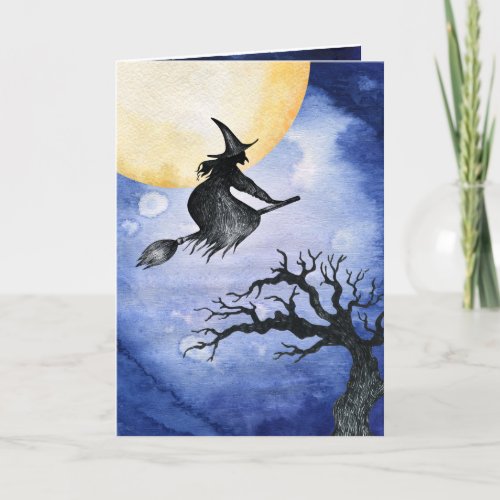 Happy Halloween Greeting Flying Witch Card
