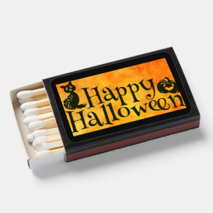 Happy Halloween Greeting Orange and Black Matchboxes