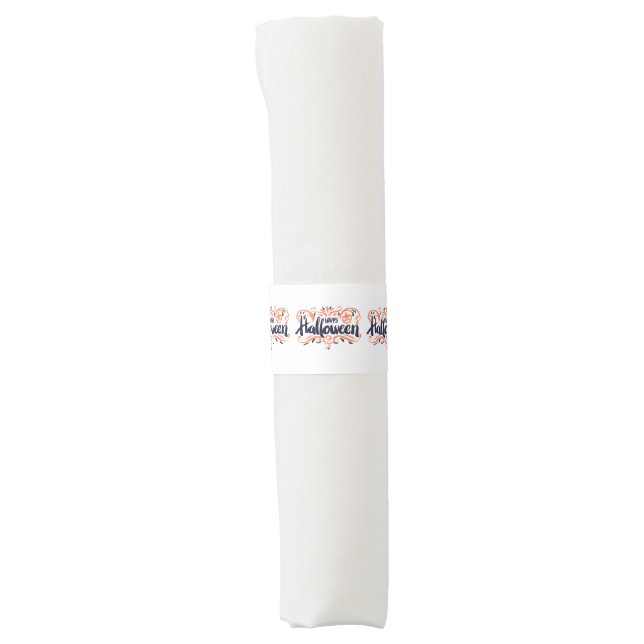 Happy Halloween Greeting Typography Napkin Bands (Front)