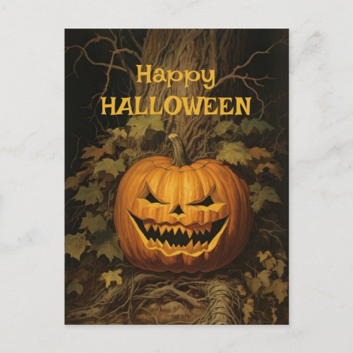 Happy Halloween Grinning Pumpkin Vintage Holiday Postcard