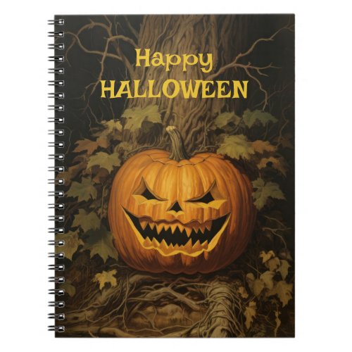 Happy Halloween Grinning Pumpkin Vintage Notebook