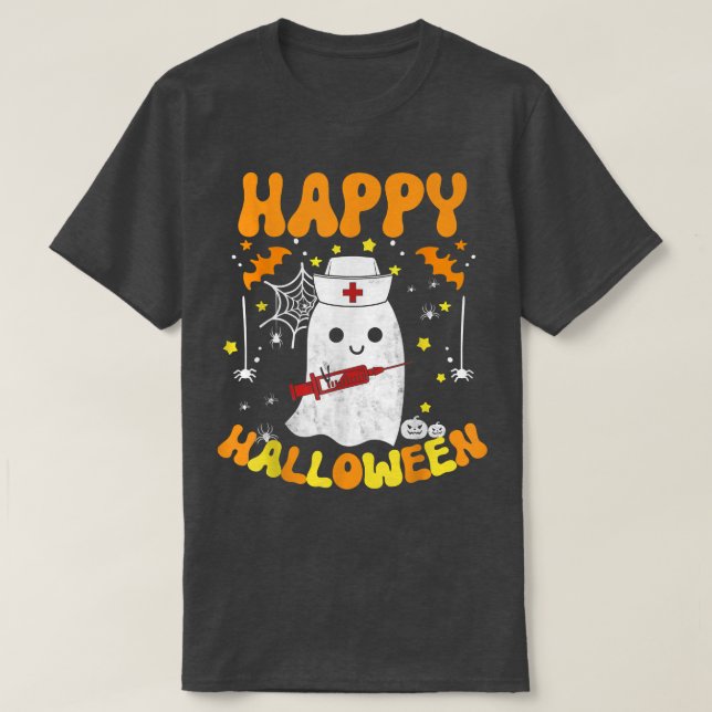 Happy Halloween Groovy Nurse Halloween For Nurses  T-Shirt (Design Front)