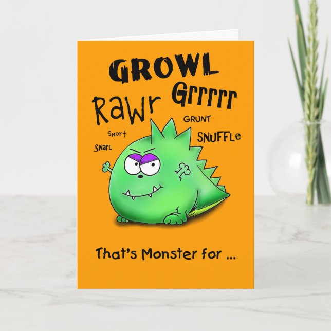 Happy Halloween Growling Monster Card (Front)