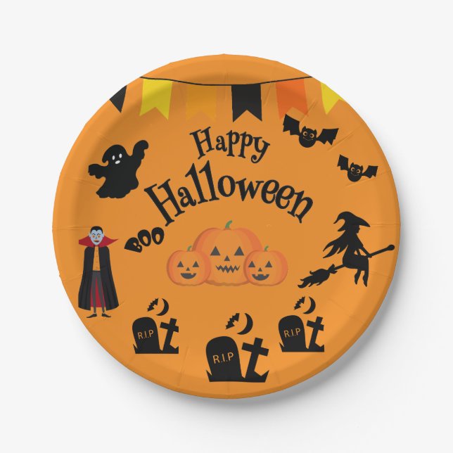 Happy Halloween & Halloween Characters  Paper Plates (Front)