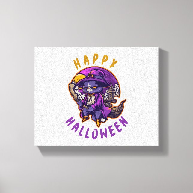 Happy Halloween Halloween Witch Cat Canvas Print (Front)