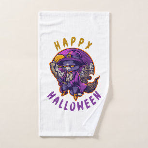 Happy Halloween Halloween Witch Cat Hand Towel