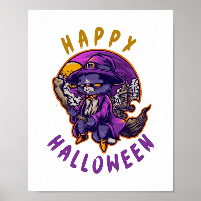 Happy Halloween Halloween Witch Cat Poster (Front)