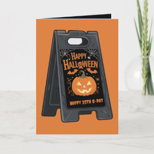 happy halloween & happy birthday orange card