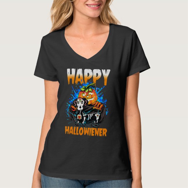 Happy Halloween Happy Halloweiner Daschund Dog T-Shirt (Front)