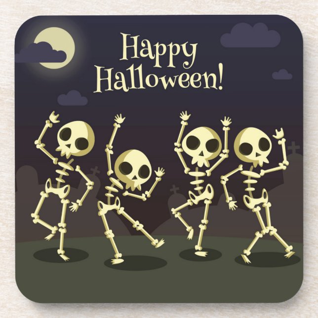 Happy Halloween - Happy Skeletons Beverage Coaster (Front)