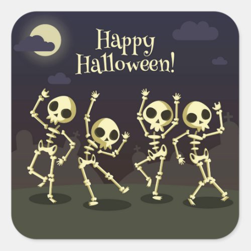Happy Halloween _ Happy Skeletons Square Sticker