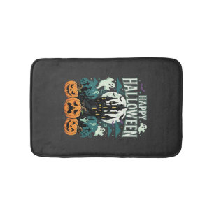 Happy Halloween Haunted Castle Ghosts and Pumpkins Bath Mat
