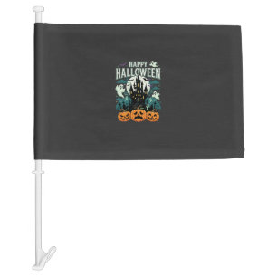 Happy Halloween Haunted Castle Ghosts and Pumpkins Car Flag