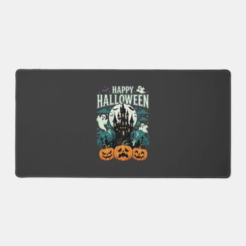 Happy Halloween Haunted Castle Ghosts and Pumpkins Desk Mat