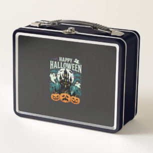 Happy Halloween Haunted Castle Ghosts and Pumpkins Metal Lunch Box