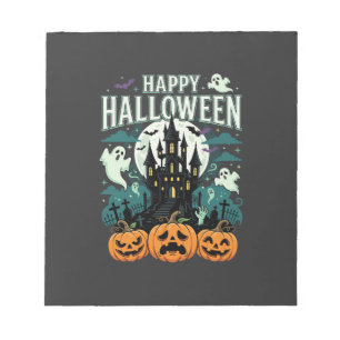 Happy Halloween Haunted Castle Ghosts and Pumpkins Notepad